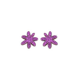 Aubergine purple glitter flower stud earrings
